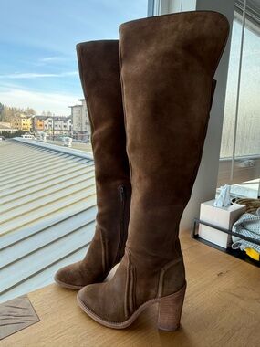 Vince Camuto Over the Knee Brown Suede Heeled Boots